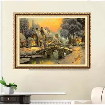 DIY Алмазная картина Снежная сцена Набор для вышивки крестом Мозаика Искусство Алмазная картина Полный круг/Квадратный алмаз Украшение дома Round 20x30cm