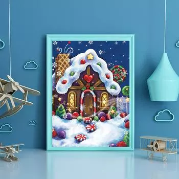 DIY Алмазная картина Снежный дом Набор для вышивки крестом Мозаика Искусство Алмазная картина Полный круг/Квадратный алмаз Украшение дома Round 20x30cm