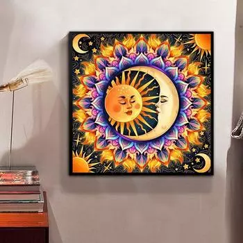DIY Алмазная картина Солнце и Луна, набор для вышивки крестом, мозаика, алмазная живопись, полный круг/квадратный алмаз, украшение для дома Round 25x25cm