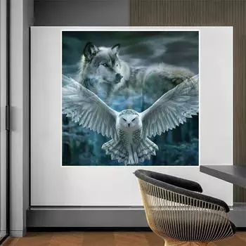 DIY Алмазная картина Сова Набор для вышивки крестом Мозаичное искусство Алмазная картина Полный круг Алмазное украшение для дома Round 40x40cm