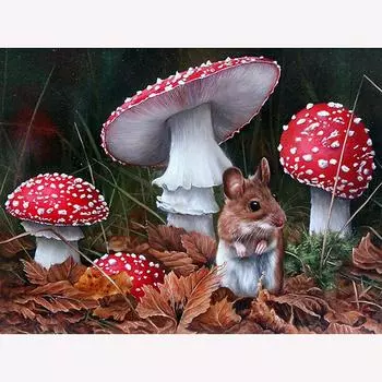 DIY Алмазная картина Стена Искусство Вышивка крестом Гриб Мышь Прекрасная картина 5d Вышивка 20X30CM