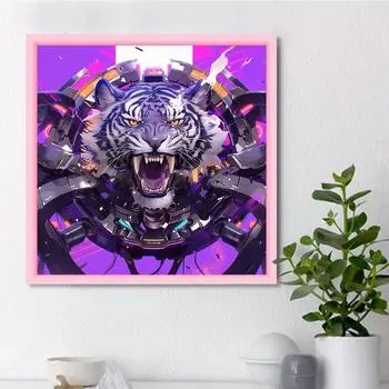 DIY Алмазная картина «Свирепый белый тигр ревет» Набор для вышивки крестом Мозаика Искусство Алмазная картина Полный круг/Квадратный алмаз Украшение дома Round 25x25cm