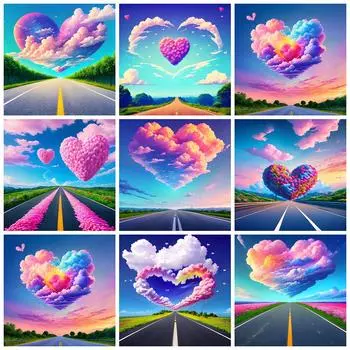 DIY Алмазная картина Уличный пейзаж Полная квадратная художественная вышивка Любовь Облако Вышивка крестом Мозаика Закат Домашний декор Full Round 20x20CM
