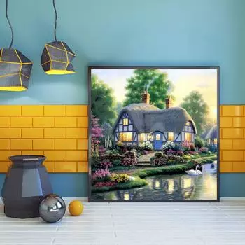 DIY Алмазная картина Уютный коттедж Комплект вышивки крестом Мозаика Искусство Алмазная картина Полный круг/Квадратный алмаз Украшение дома Round 30x30cm