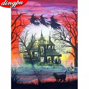 DIY Алмазная картина Ведьма Мультфильм Мозаика Алмазная вышивка Замок Полный круглый рисунок 20X30CM