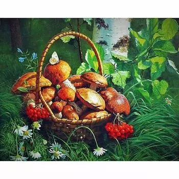 Diy Алмазная картина Вышивка крестом Алмазная вышивка Корзина Грибы Наборы Алмазная мозаика Домашний декор 20X30CM