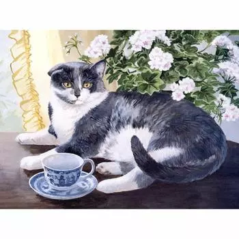 Diy Алмазная картина Вышивка крестом Цветок Кошка Алмазная вышивка Узор Стразы Наклеенные Рукоделие 20X30CM