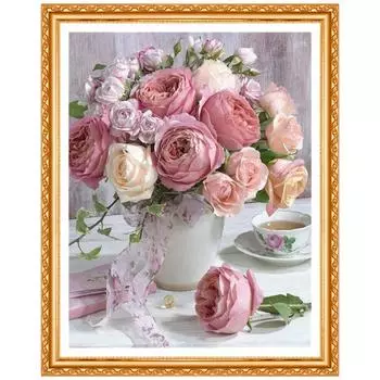 Diy Алмазная картина Вышивка крестом Обложка Вышивка «Пион и чай» Алмазная вышивка Домашний декор 20X30CM