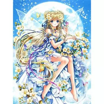Diy Алмазная картина Вышивка крестом Полный дрель Круглая алмазная вышивка Мультфильм Фея Ручная работа Хобби 20X30CM