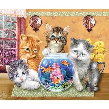 DIY Алмазная картина Вышивка крестом Прекрасные кошки и рыбы Рукоделие Алмазная вышивка 20X30CM