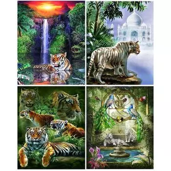 DIY Алмазная картина, вышивка крестом, животное, полная квадратная Алмазная вышивка, тигр, мозаика, украшение из горного хрусталя 01-20X30CM