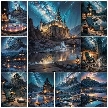 DIY Алмазная картина Замок Набор для вышивки крестом Мозаика Искусство Алмазная картина Полный круг/Квадратный алмаз Украшение дома Round 20x30cm