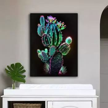 DIY Алмазная картина Зеленый Кактус Набор для вышивки крестом Мозаика Искусство Алмазная картина Полный круг/Квадратный алмаз Украшение дома Round 30x40cm