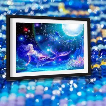 Diy Алмазная картина Зеркало мечты Луна Русалочка Алмазная вышивка Крестом Горный хрусталь 20X30CM