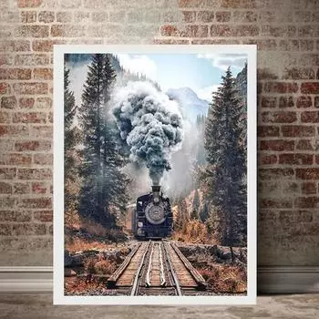 DIY Алмазная картина Железнодорожный поезд Набор для вышивки крестом Мозаика Искусство Алмазная картина Полный круг/Квадратный алмаз Украшение дома Round 20x30cm