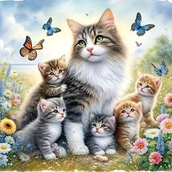 Diy Алмазная картина Животное Кошка Цветы Полная вышивка стразами Вышивка крестом Бабочка Мозаика Картина Настенная Full Round 20x20CM