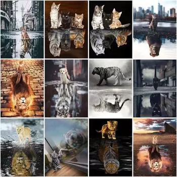 DIY Алмазная картина Животные Вышивка крестом Полная круглая дрель Алмазная вышивка Домашний декор Подарок Full Round 20x25CM