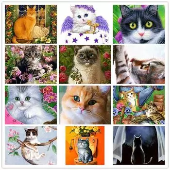 DIY Алмазная картина Животные Вышивка крестом Ремесло Полный круглый дрель Кошка Мозаика Алмазная вышивка Домашний Декор Подарок 15x20CM