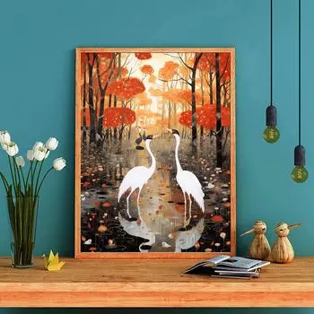 DIY Алмазная картина «Журавль плачет» Набор для вышивки крестом Мозаика Искусство Алмазная картина Полный круг/Квадратный алмаз Украшение дома Round 20x30cm