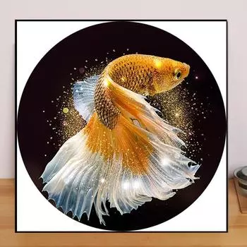 DIY Алмазная картина Золотая рыбка Набор для вышивки крестом Мозаика Искусство Алмазная картина Полный круг/Квадратный алмаз Украшение дома Round 25x25cm
