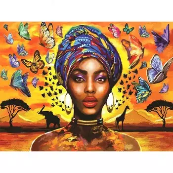 DIY алмазная мозаика африканская женщина бисером рукоделие вышивка бабочка вышивка крестиком портретная живопись настенное искусство Full Round 20x30CM