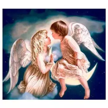 DIY Алмазная мозаика Ангел детский поцелуй рукоделие полная круглая алмазная живопись вышивка крестиком настенное искусство 20X30CM