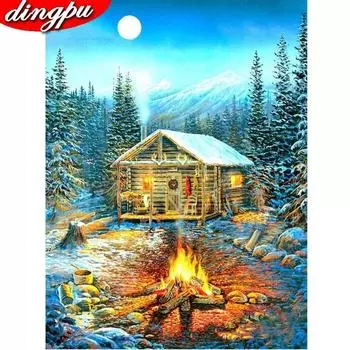 Diy Алмазная вышивка 5D Зимний пейзаж Прибытие Картина Дом Мозаика Украшение дома 20X30CM