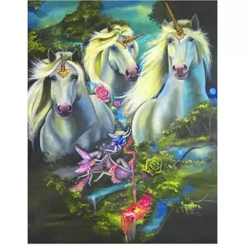 DIY Алмазная вышивка Алмазная картина Алмазная мозаика Вышивка крестом Единорог и фея 20X30CM