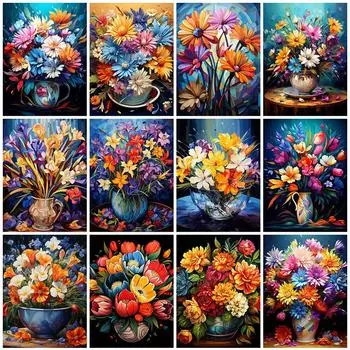 DIY Алмазная вышивка Цветок ромашки Рукоделие Картина Пион Ваза Стразы Картина Пейзаж Мозаика Настенный декор Full Round 20x30CM
