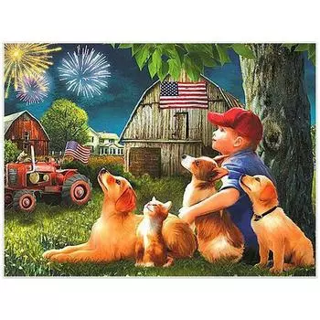 DIY Алмазная вышивка двор полная круглая алмазная живопись вышивка крестиком мозаика мальчик и собака картина из страз 20X30CM