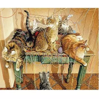 DIY Алмазная вышивка Группа кошек Полный круглый алмаз Картина Вышивка крестом Мозаика Домашний декор 20X30CM