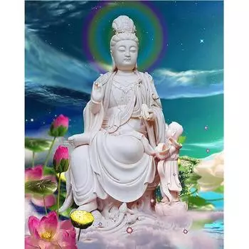 DIY Алмазная вышивка Гуаньинь Бодхисаттва Полный круглый алмаз картина вышивка крестом 20X30CM