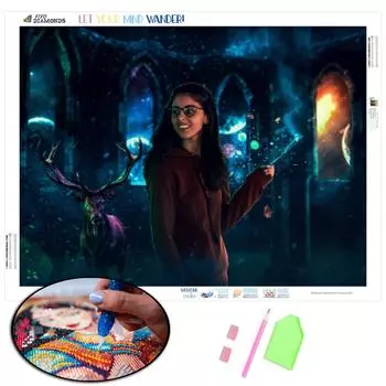 DIY Алмазная вышивка картина красивая девушка Алмазная вышивка крестиком Волшебный лес фотографии стразов мозаика ремесла Full Round (20X30CM)