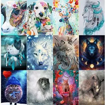 DIY Алмазная вышивка/Павлин Волк Вышивка крестом/Полная круглая алмазная живопись Животное 20X30CM красный
