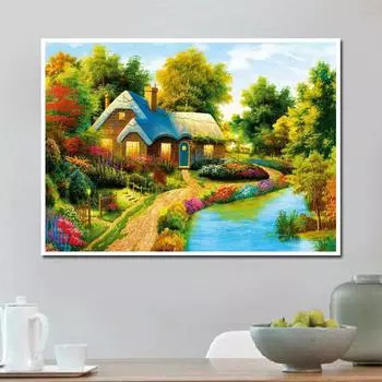 DIY Алмазная вышивка Пейзаж Дом Вышивка крестиком Мозаика Алмазная картина Пейзаж Узор 20X30CM