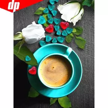 DIY Алмазная вышивка Пейзаж Кофе Алмазная картина Алмазная мозаика Полные круглые картинки 20X30