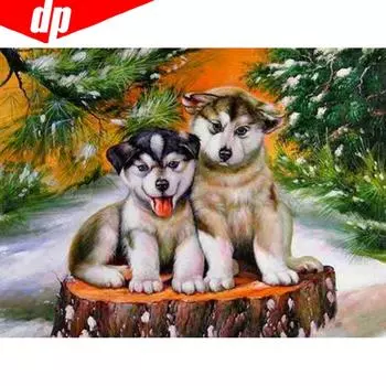 DIY Алмазная вышивка Полная круглая собака Изображение Стразы Алмазная мозаика Вышивка крестом 20X30CM