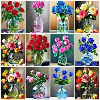 DIY Алмазная вышивка Роза Цветок Новое поступление Алмазная картина Ваза Набор для вышивки крестом Мозаика Бисерный Декор для дома Full Round 20X30CM