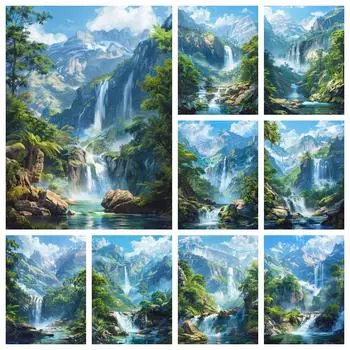 DIY Алмазная вышивка Водопад Пейзаж Вышивка крестом Картина Гора 5D Стразы Картина Мозаика Лес Настенное искусство Full Round 20x30CM