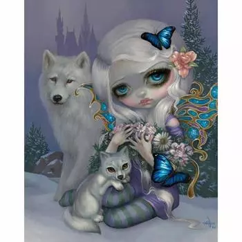 DIY Алмазная вышивка Волк с мультяшной девушкой Алмазная картина Вышивка крестиком Ремесло Стразы Мозаика Домашний декор 20X30CM