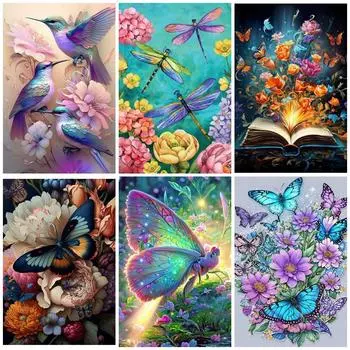 DIY алмазная живопись бабочки и цветы набор для вышивки крестом мозаика искусство алмазная живопись полный круг/квадратный алмаз украшение дома Round 20x30cm