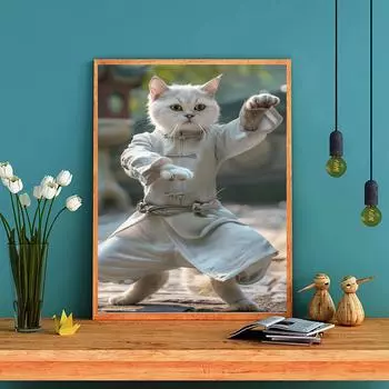 DIY алмазная живопись Белый кот Тай Чи набор для вышивки крестом мозаика искусство алмазная живопись полный круг/квадратный алмаз украшение дома Round 20x30cm