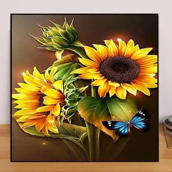 DIY алмазная живопись букет подсолнухов набор для вышивки крестом мозаика искусство алмазная живопись полный круг/квадратный алмаз украшение дома Round 25x25cm