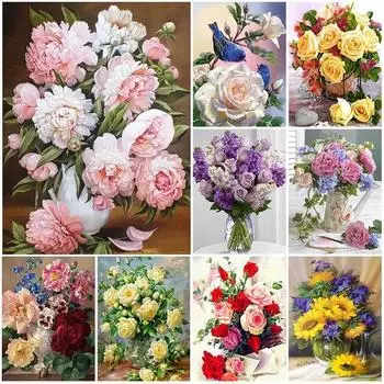 DIY Алмазная картина Цветы Набор для вышивки крестом Мозаичное искусство Алмазная картина Полный круг Алмазное украшение для дома Round 20x30cm