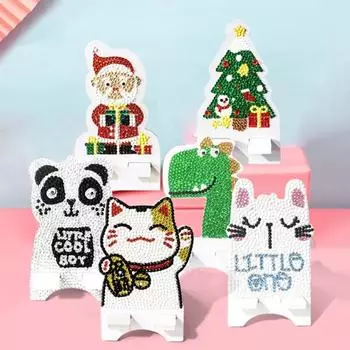 DIY алмазная живопись держатель телефона горный хрусталь настольная мобильная подставка мультфильм животное цветок Санта-Клаус кронштейн для мобильного телефона держатель