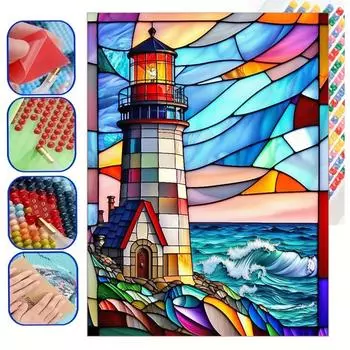 DIY Алмазная живопись для взрослых, Алмазное искусство, настенное украшение, модный стиль, картина маяка для домашнего декора стены(12*16 дюймов) 30*40cm/11.8*15.7in