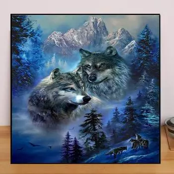 DIY алмазная живопись два волка набор для вышивки крестом мозаика искусство алмазная живопись полный круг/квадратный алмаз украшение дома Round 25x25cm