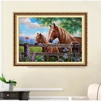 DIY алмазная живопись две лошади комплект для вышивки крестом мозаика искусство алмазная живопись полный круг/квадратный алмаз украшение дома Round 20x30cm