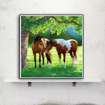 DIY алмазная живопись две лошади комплект для вышивки крестом мозаика искусство алмазная живопись полный круг/квадратный алмаз украшение дома Round 25x25cm