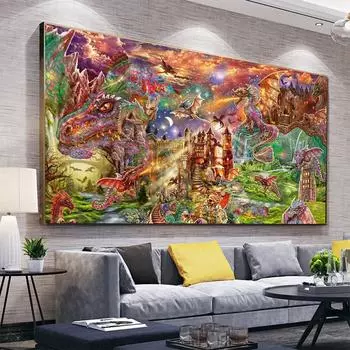 DIY алмазная живопись Фэнтези Замок Дракона Королевство вышивка крестиком стразы картина Алмазная вышивка Рождественский подарок домашний декор 30x60CM